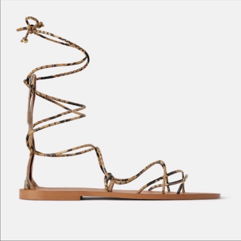Zara snake low heeled animal print slide sandals